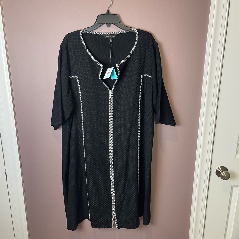 NWT Ming Wang Black Zip Up Textured Gingham Dress 2X - Picture 2 of 13